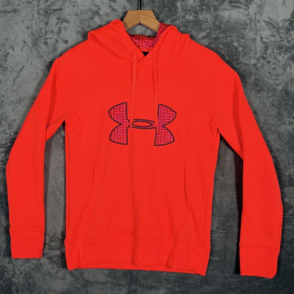 Under Armour Womens Semi Fitted Hoodie XS Pullover Sweatshirt Neon Pink Big Logo